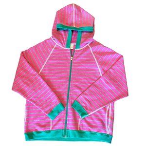 Hanna Andersson Striped Hooded Pink Zip Up Sweatshirt 150